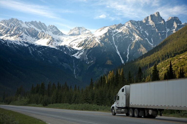 commercial truck on a long stretch of highway