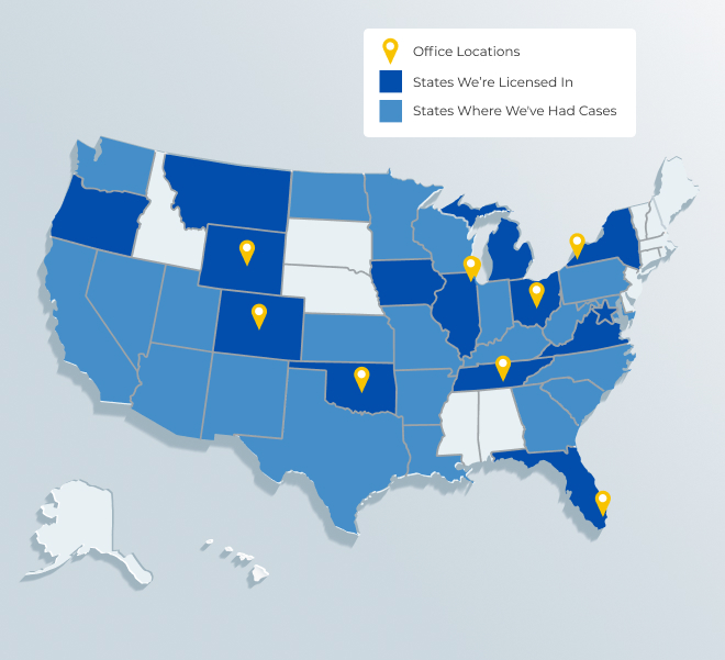 Our Nationwide Presence - map of US showing where TLFTS has locations and cases